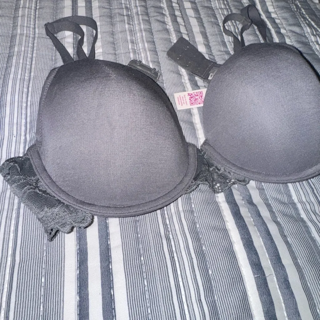 Adore Me Women’s Jainey Contour Plunge Bra Smoky Dark Gray 36C Lace Detail NWT - Image 6