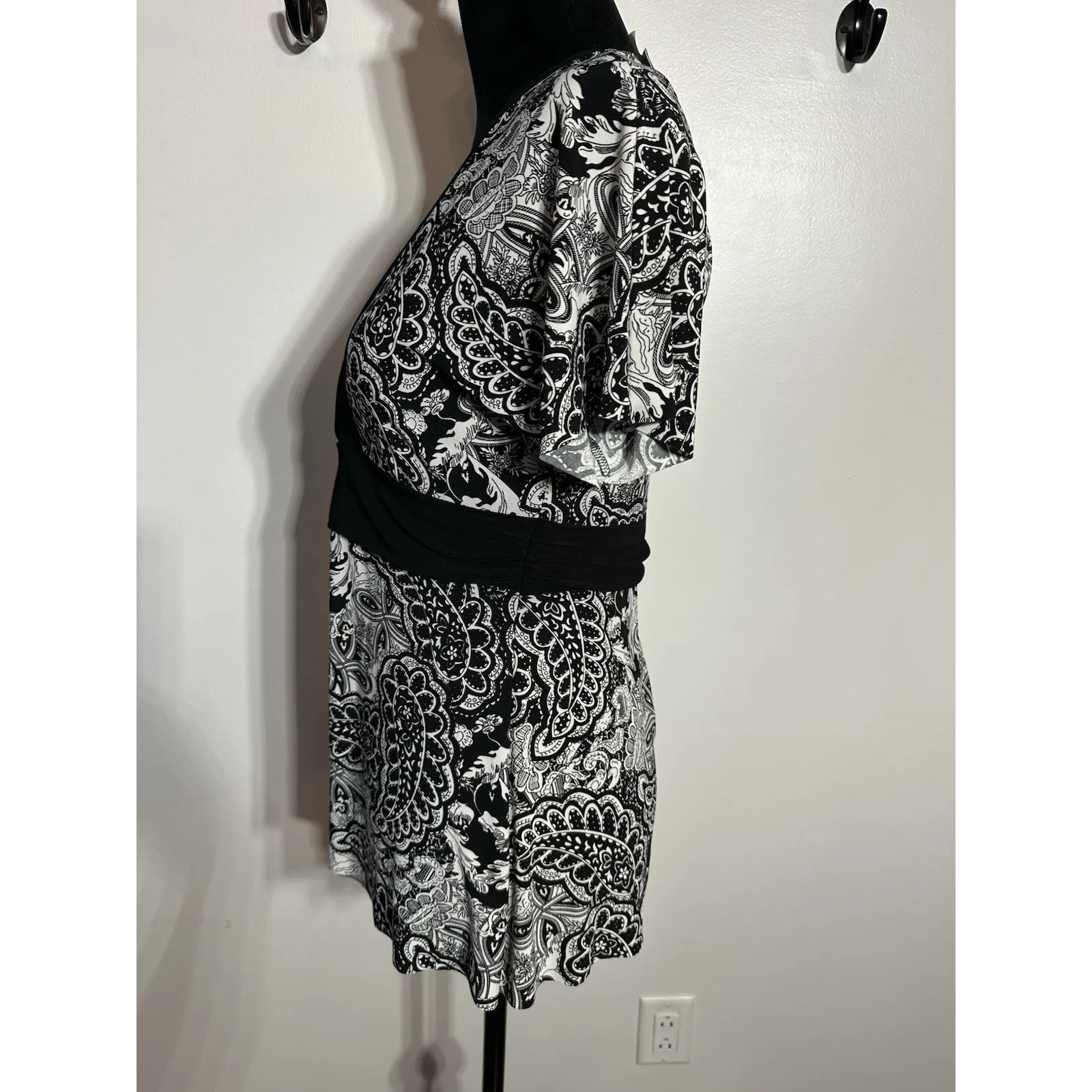 B.Moss Tailor Babydoll Top Y2K VTG Corp Fairy Core Black White Paisley Sz.Medium - Image 3