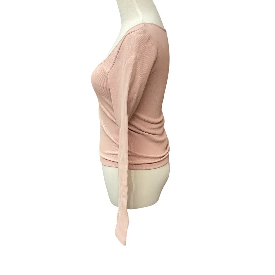 Elodie Ribbed Square Neck Long Sleeve Trendy Chic Style Top Pink Size L / XL - Image 3