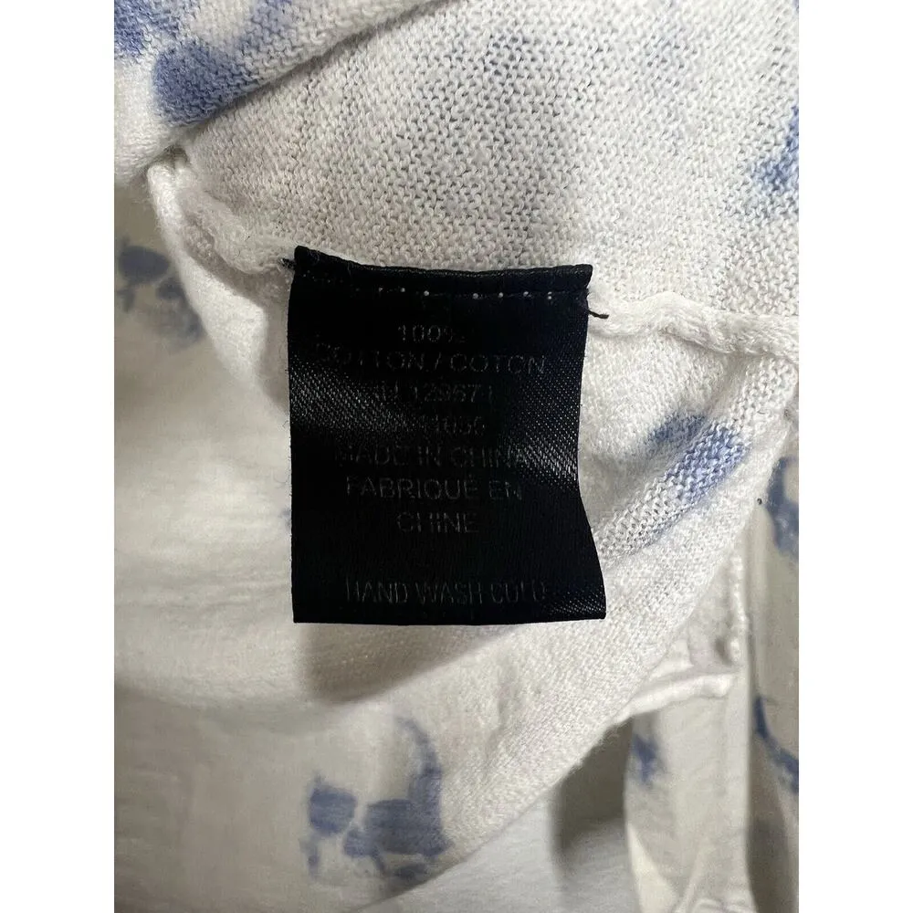 Skull Cashmere Cotton Slub Knit Top XS Blue Skulls - Image 3