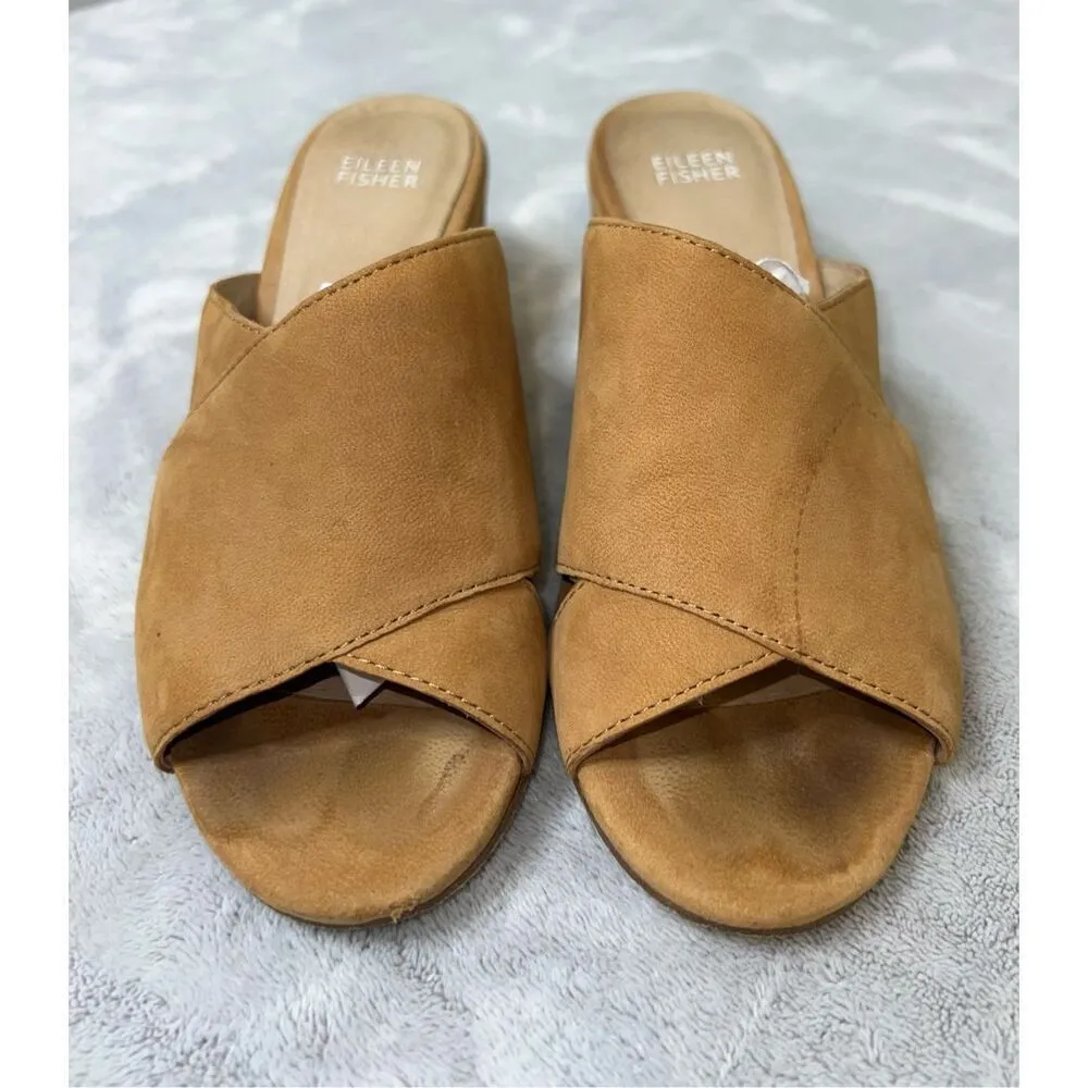 WOMEN'S Eileen Fisher Leather Heeled Mule Sandals 6.5 - Image 2