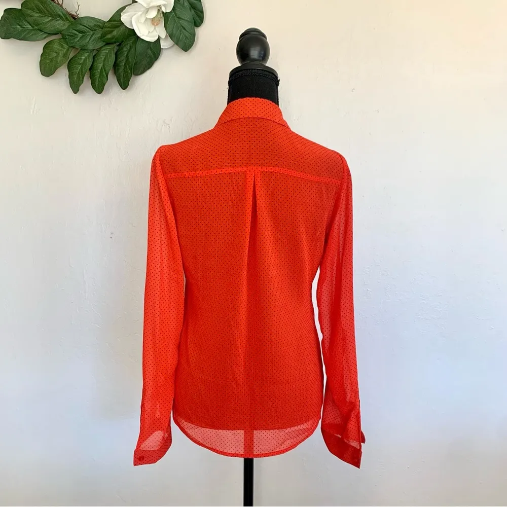 Outback Red Semi-Sheer Red Polka Dot Button Down Blouse - Image 4