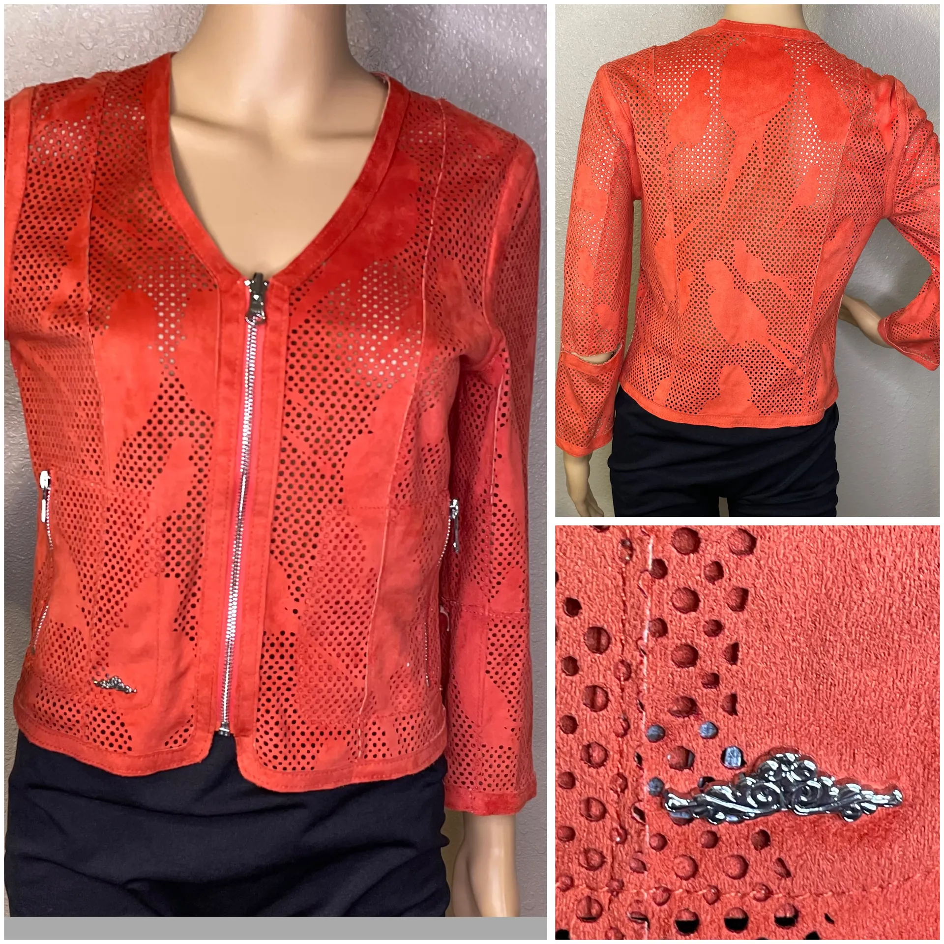Zipper Jacket With Bird Design on Back Orange US Size 4 UK Size 8 - Image 2