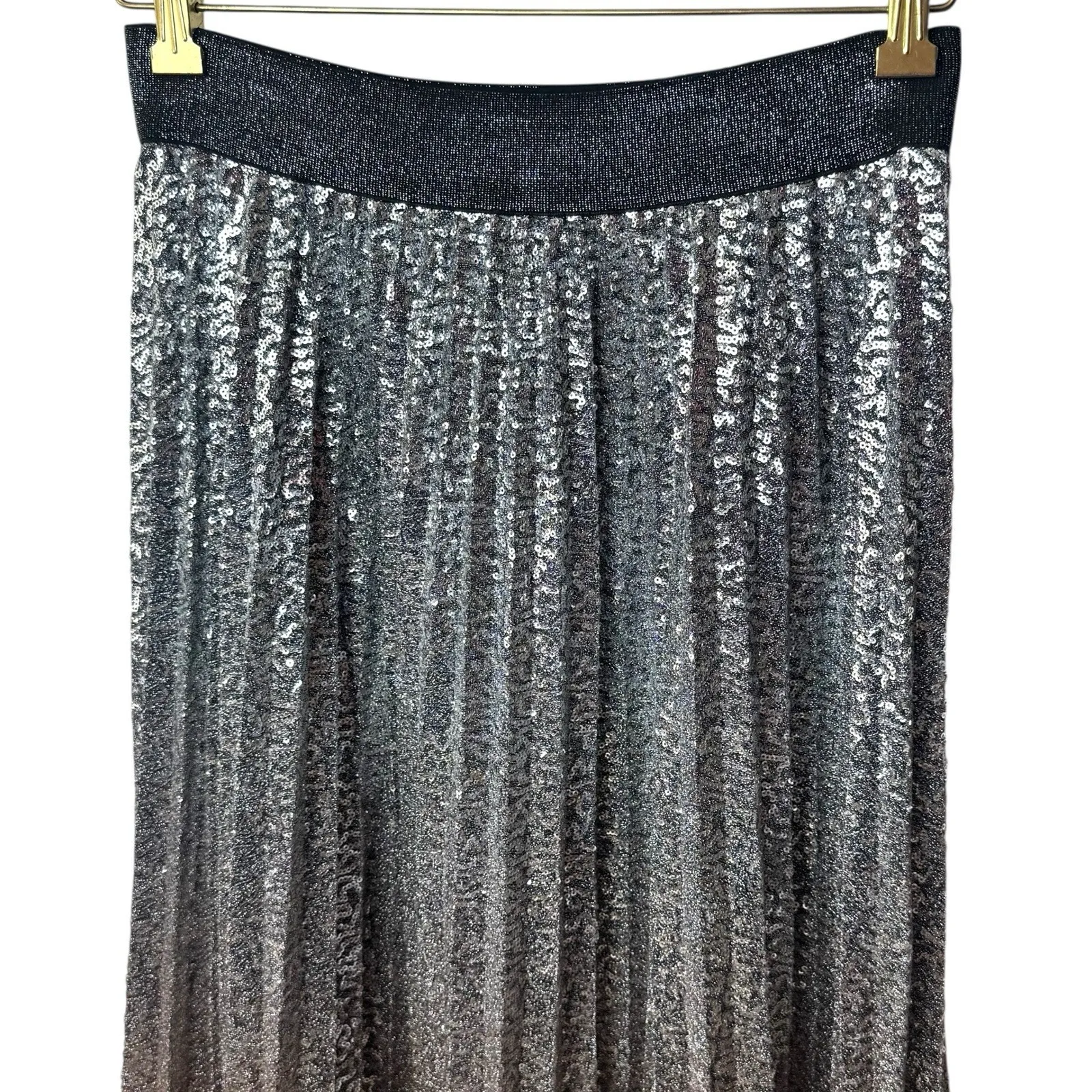 Le Superbe Belinda Pleated Silver Gold Sequin Midi Skirt Party New Year's S - Image 8