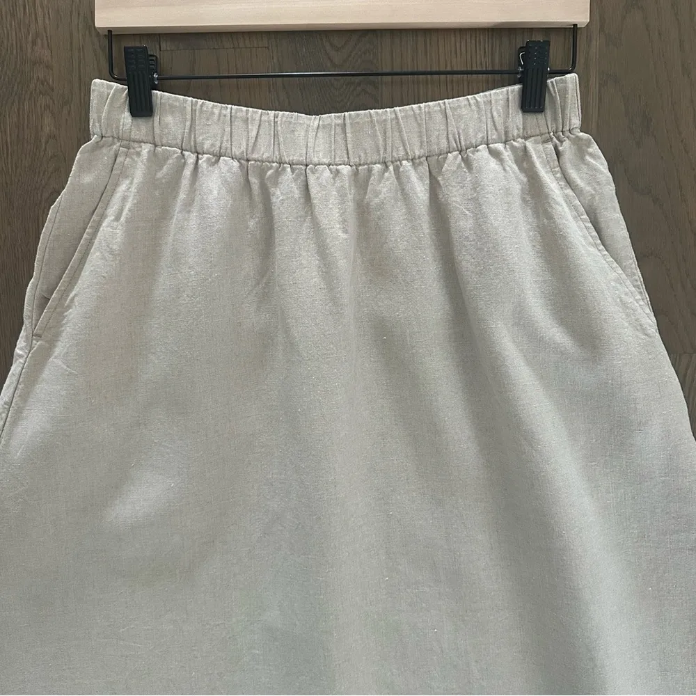Eileen Fisher A-line Midi 100% Organic Linen Skirt in Undyed Natural Tan XS - Image 3
