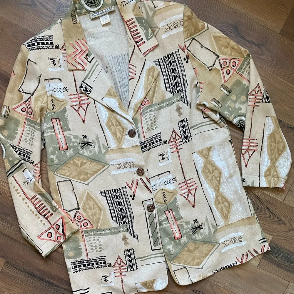 Dress Barn Abstract Design Linen Womans Blazer Size Large - Image 13