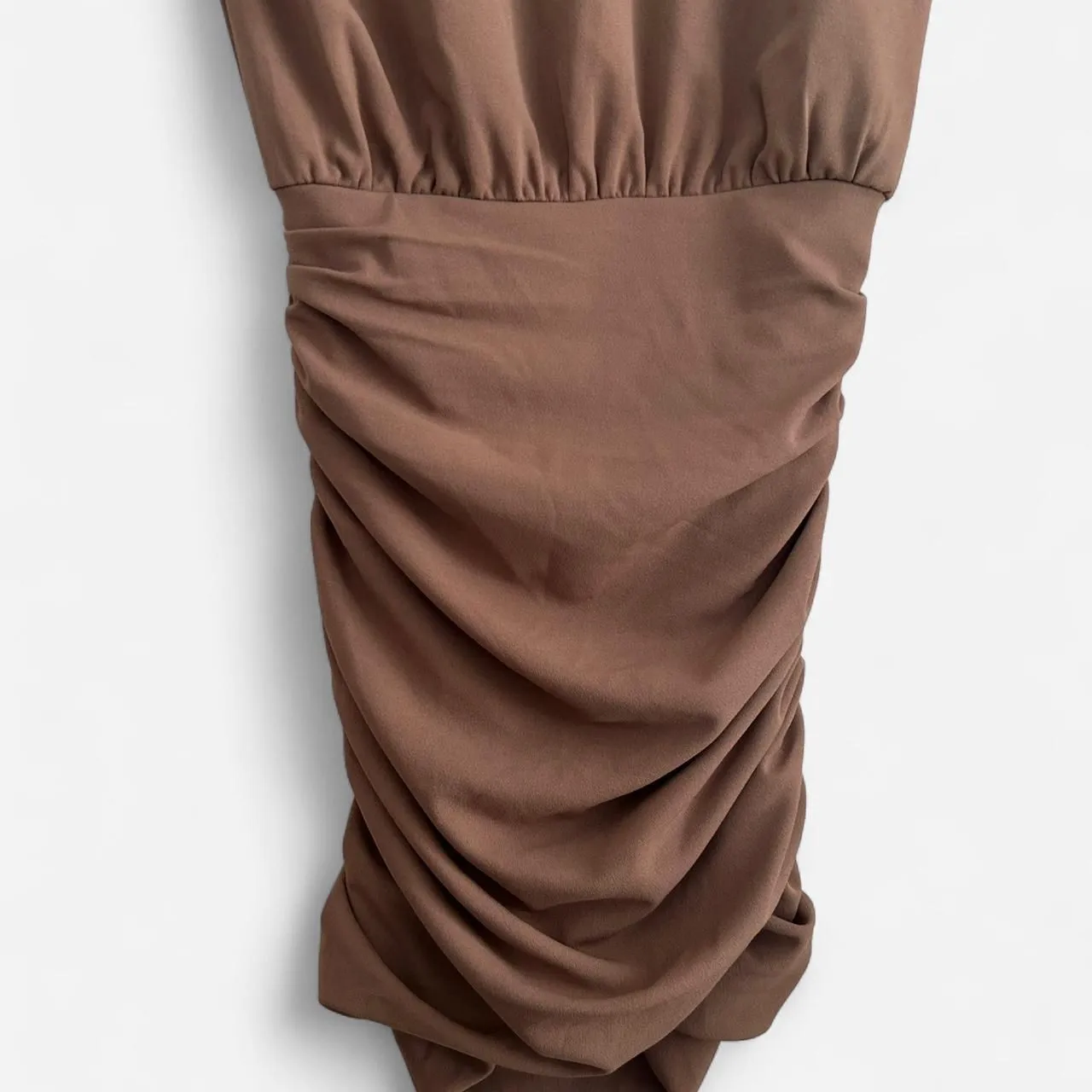 Abercrombie & Fitch Taupe Ruched Mini Dress – Bodycon Short Sleeve Neutral xs - Image 7