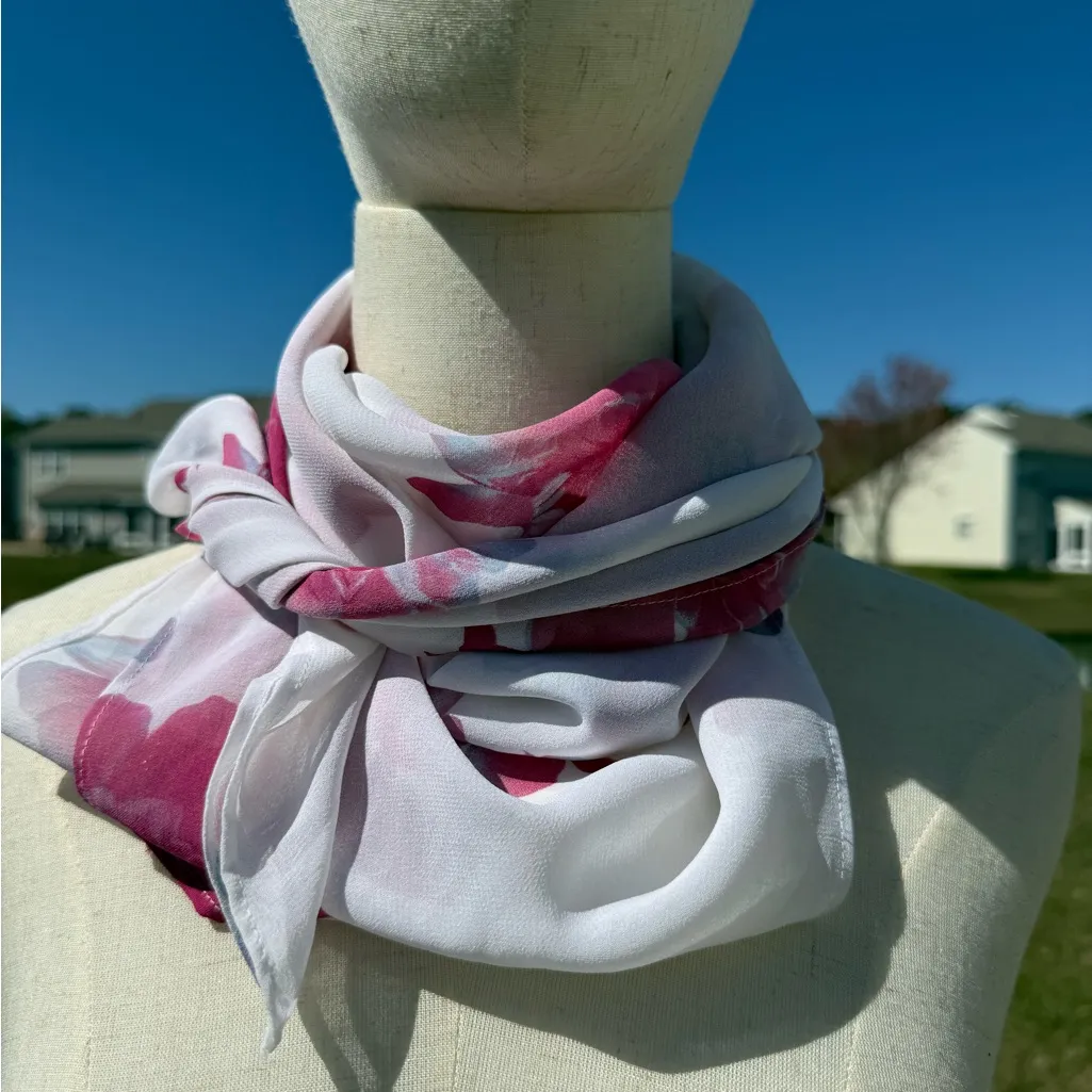 Floral White and Pink Scarf / shawl / bandana / bag shawl - Image 7