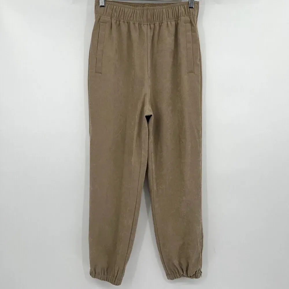 Zara High Rise Waist Jogger Pants Ankle Zipper‎ Beige Pull On Women’s Size Small - Image 3