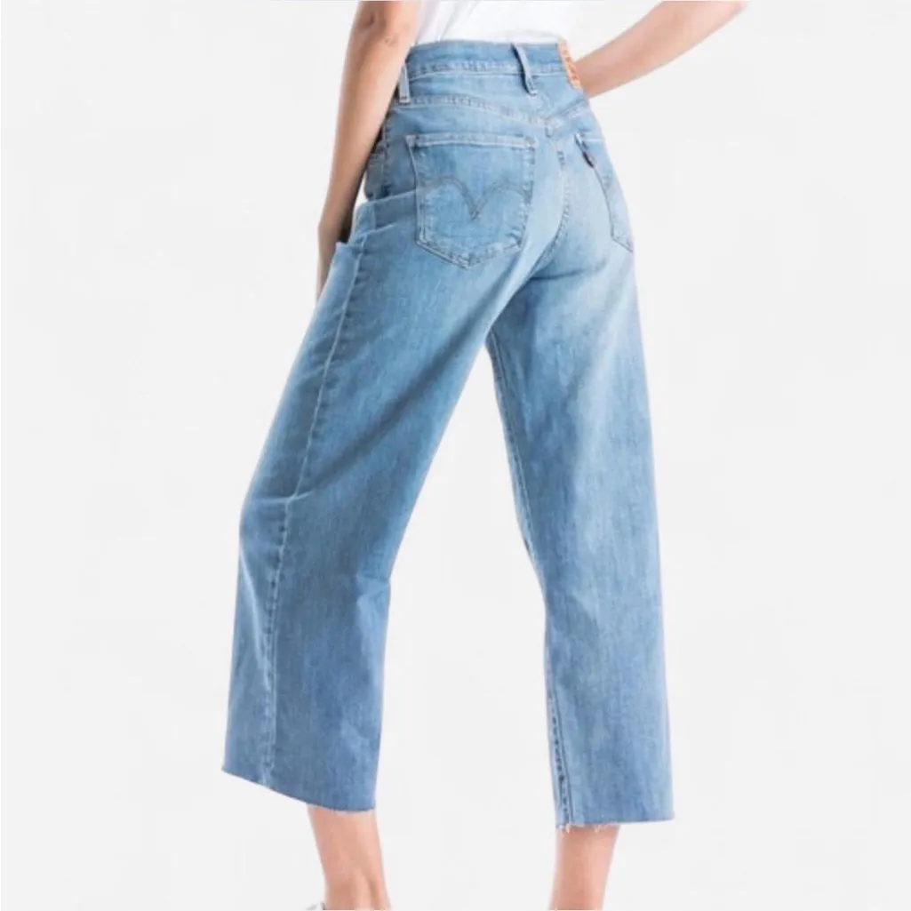 Levi's Womens Mile High Wide Leg Jeans Raw Hem Medium Wash 28 - Image 2