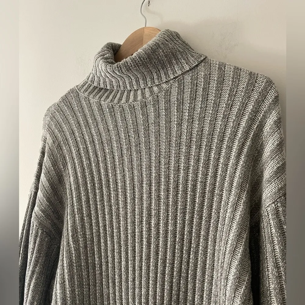 Urban Outfitters Gray Turtleneck Ribbed Puff Sleeve Jill Sweater Mini Dress - Image 6