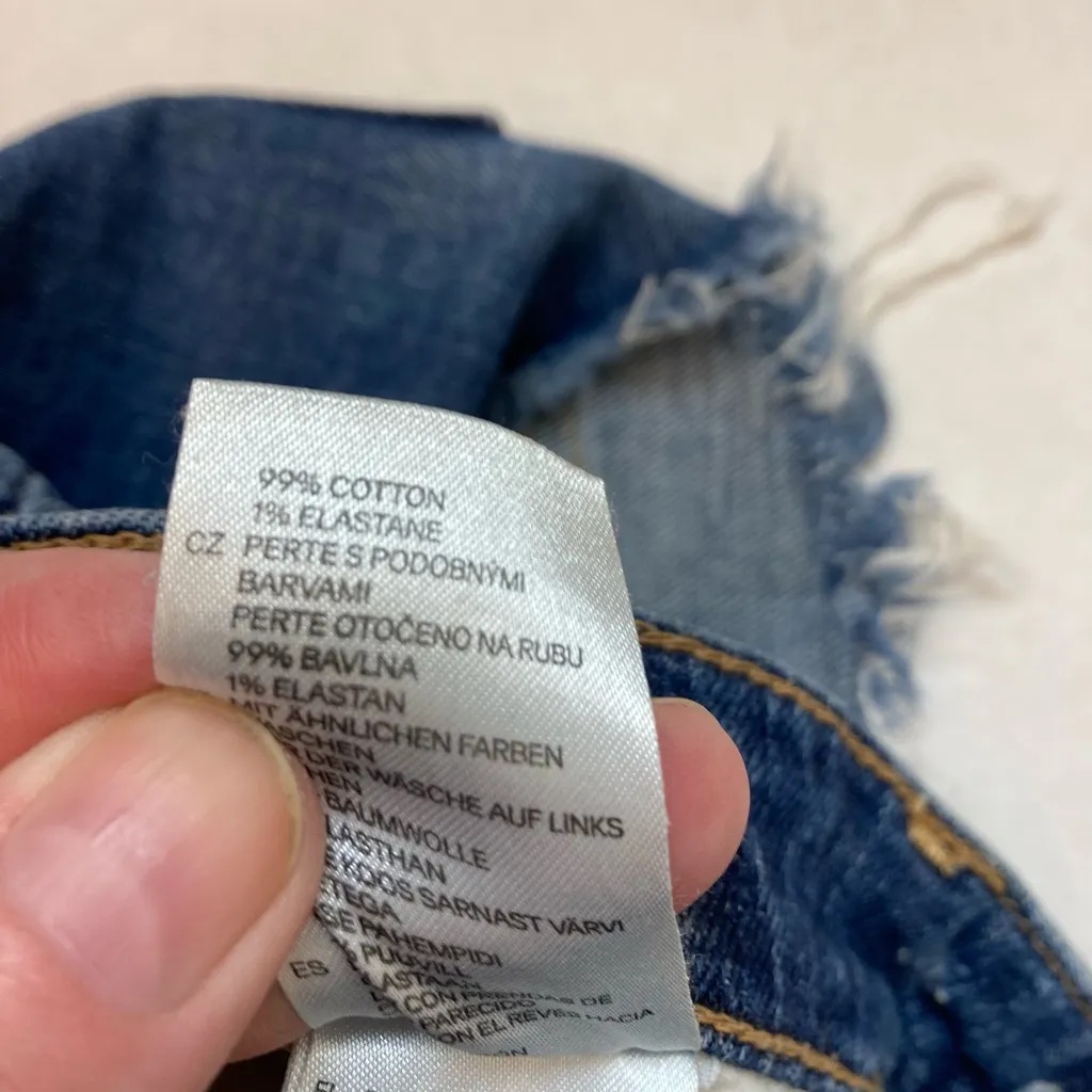 H&M Medium Wash Distressed Ripped Raw Hem Shortie Shorts #Br - Image 4