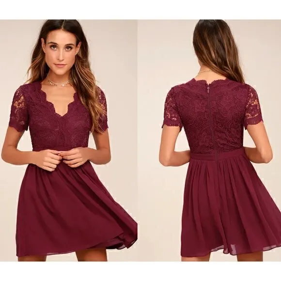 Lulu's Angel in Disguise Burgundy Lace Skater Dress Size L NWT - Image 2