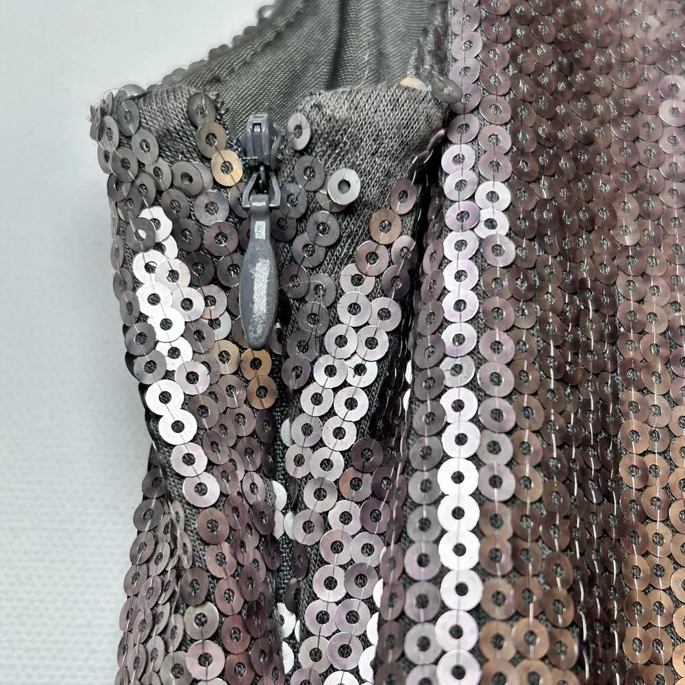 David Meister Formal Dress Metallic Silver Bodycon Dress Sequin Geometric Disco - Image 5