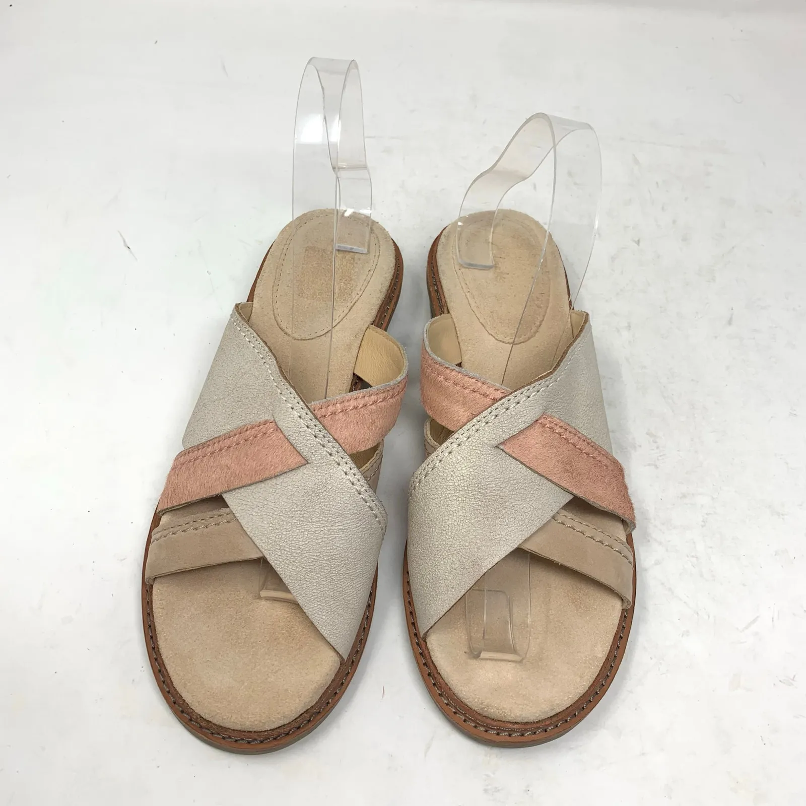 Clarks Trace Craft Taupe Pink Nubuck Leather Slides Slip On Sandals Shoes Size 8 - Image 7