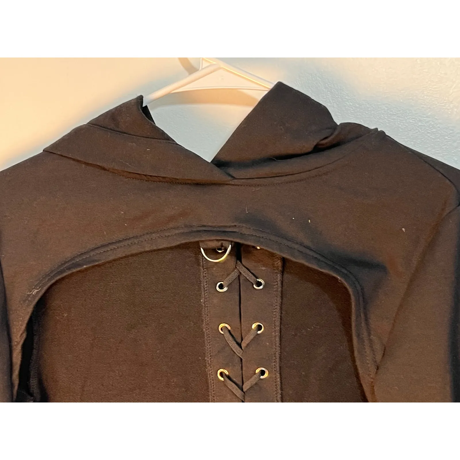 Goth Black Cropped Lace Up Hoodie XS - Image 2