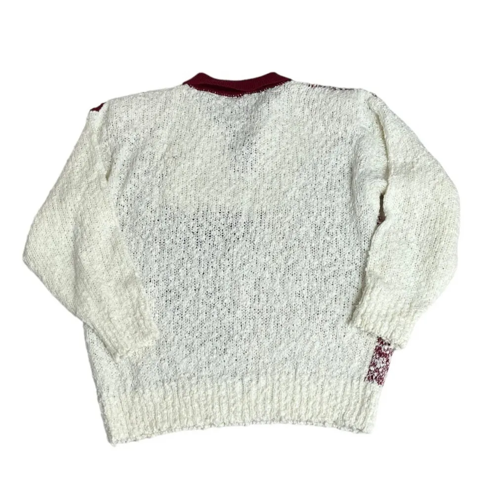 SEPARATE ISSUE Woman Sweater Nubby Knit Floral Appliqués Burgundy Cream VINTAGE Size undefined - Image 6