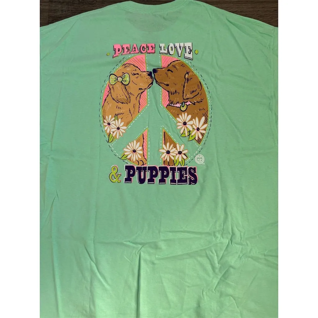 Puppie Love‎ Unisex Graphic T-Shirt Peace Love Puppies Green Size 2XL - Image 2