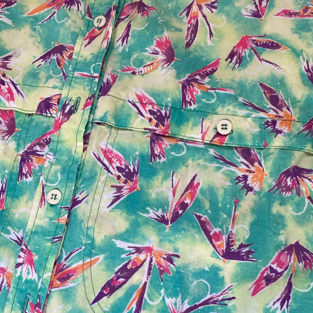 VTG 80s Columbia Fly Fishing Button Down Short Sleeve Shirt Made in USA - Image 2