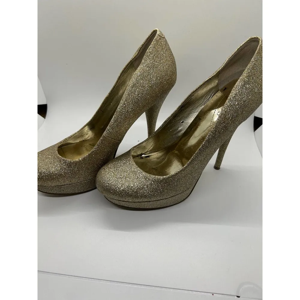 Guess Gold Glitter High Heel Closed Toe Pump Size 8M - Image 54