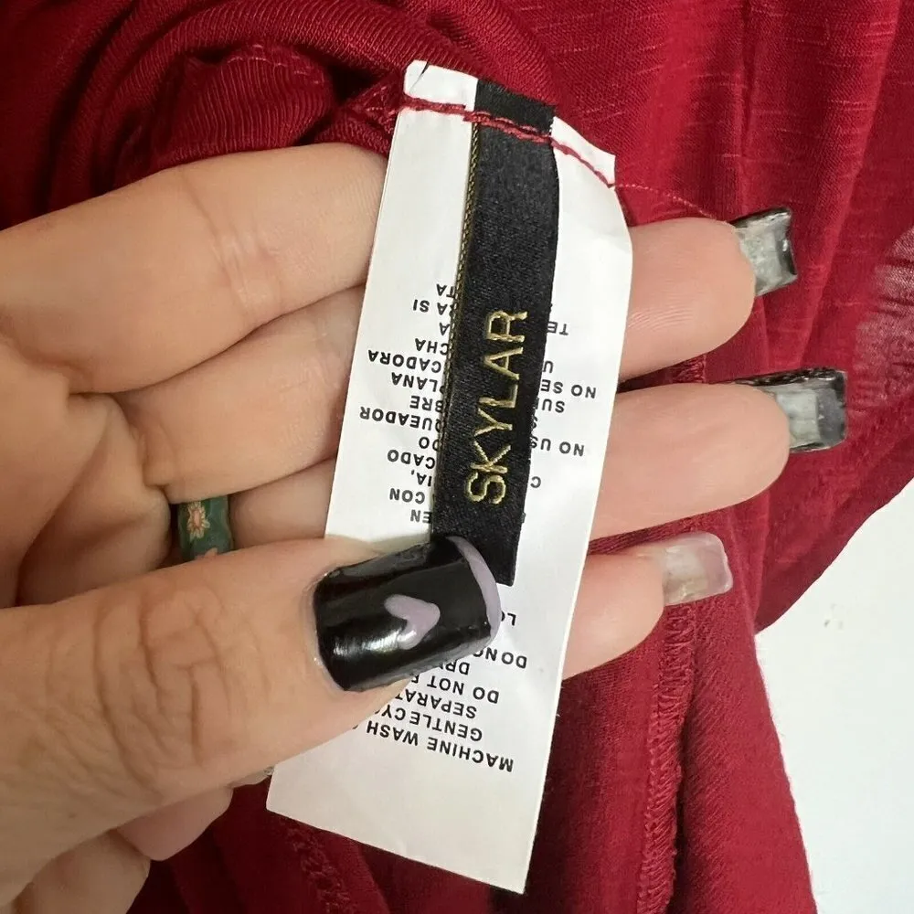 NWOT Jeans By Buffalo Crochet at back RED tunic top SMALLL dolman sleeves flowy - Image 7