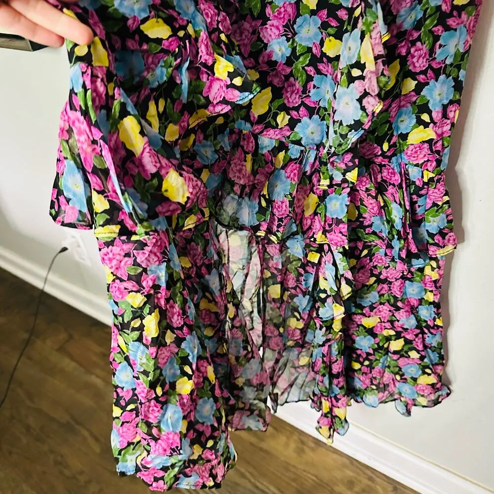 AMUR Evita Maxi Black Anemone Floral Long Maxi Dress 100% Silk Gown Size 12 - Image 13