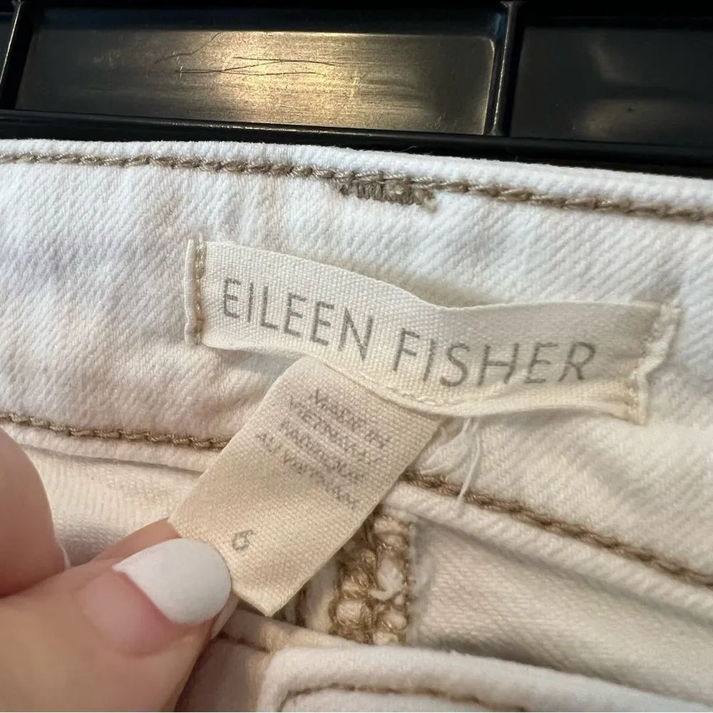 Eileen Fisher Unnat Cropped Cream Raw Hem Organic Cotton Jeans Size 6 - Image 3