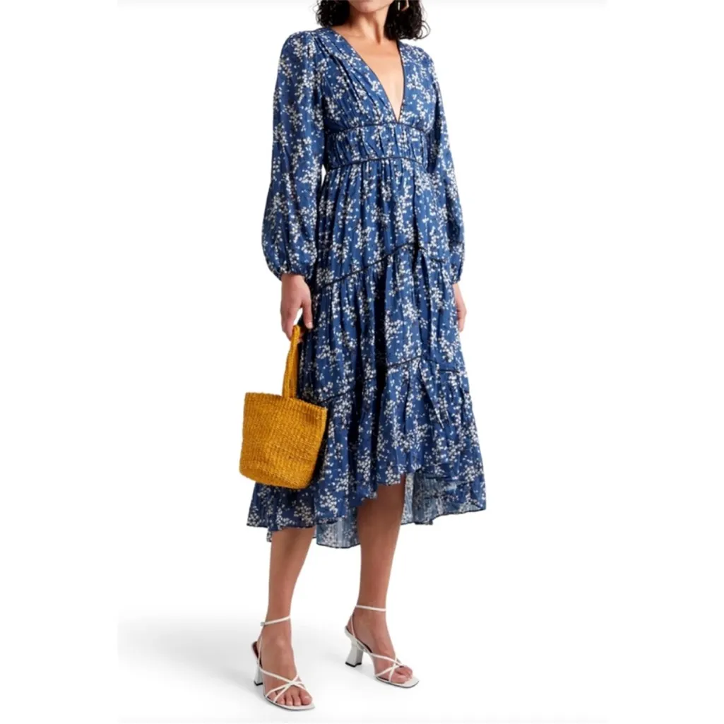 NWOT Ulla Johnson Silk Blue Joan Midi Floral Dress Size 0 - Image 10