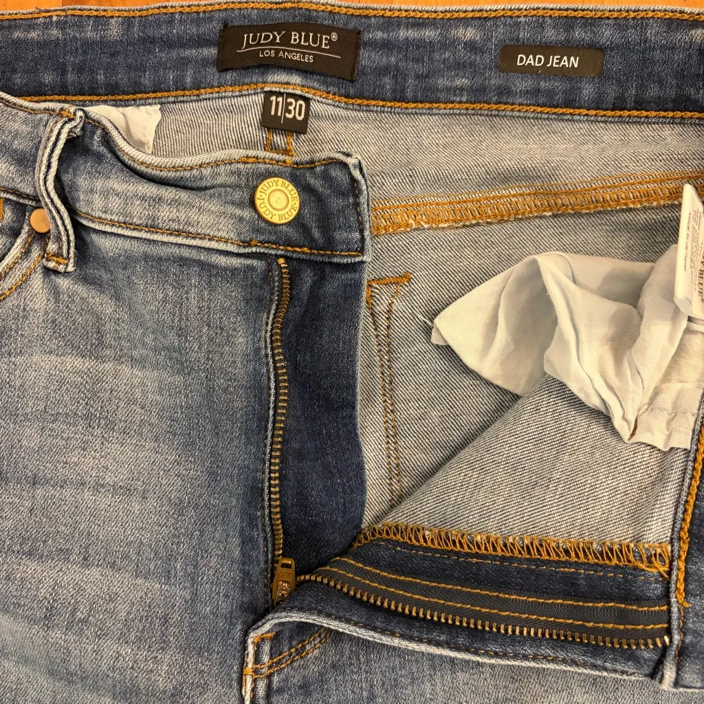 Judy Blue Dad Jean Straight Leg Distressed High Rise Jeans Size 11/30 - Image 4