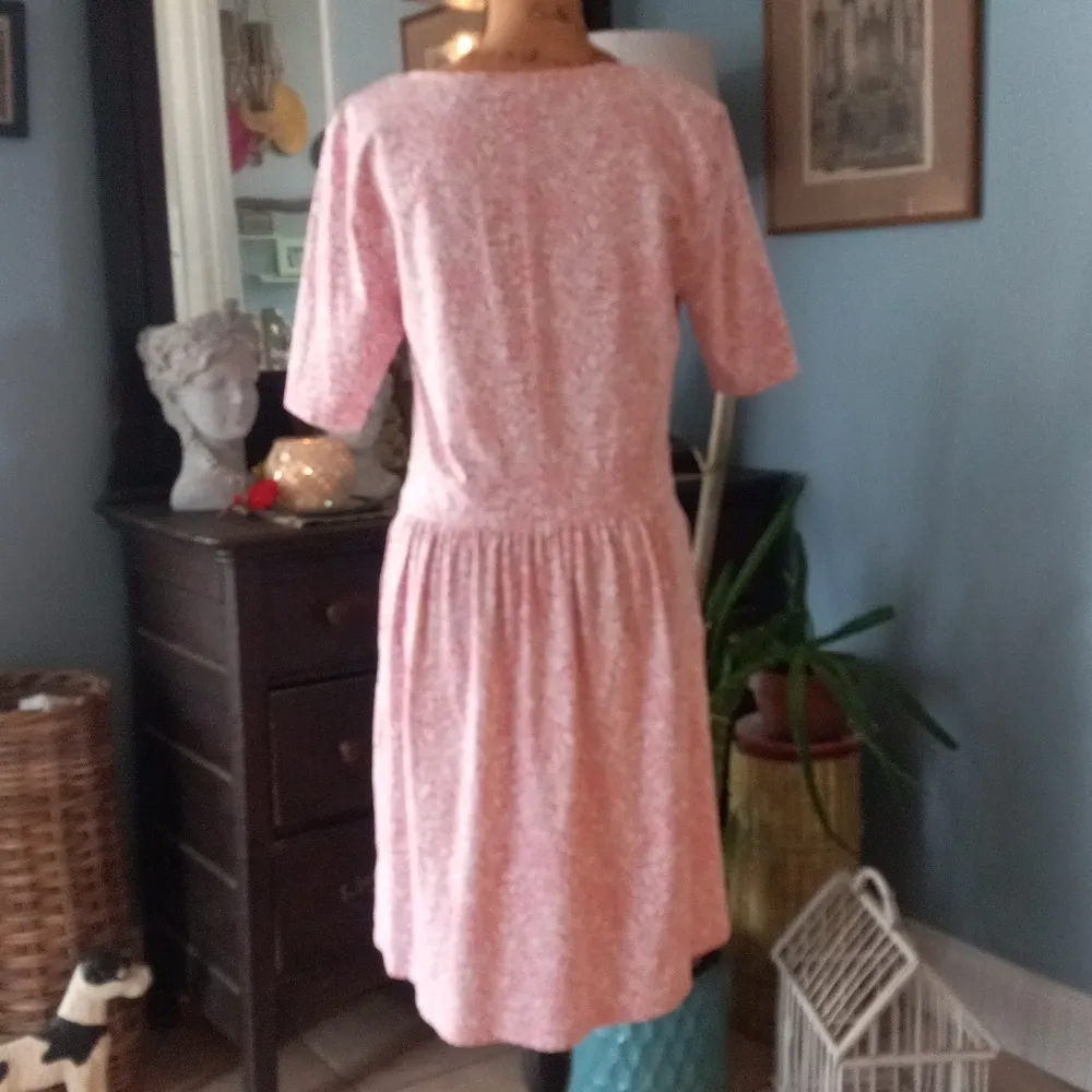 Lands End Pink and White Floral Print Fit & Flare Pocket Dress - Image 7