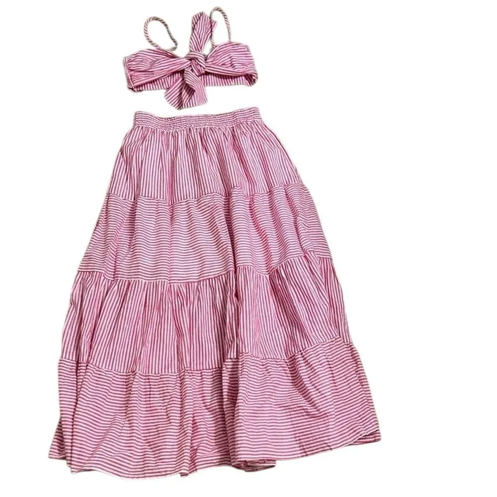 Labiz Maxi Skirt Stripe Cotton Set(Size Large) Red - Image 11