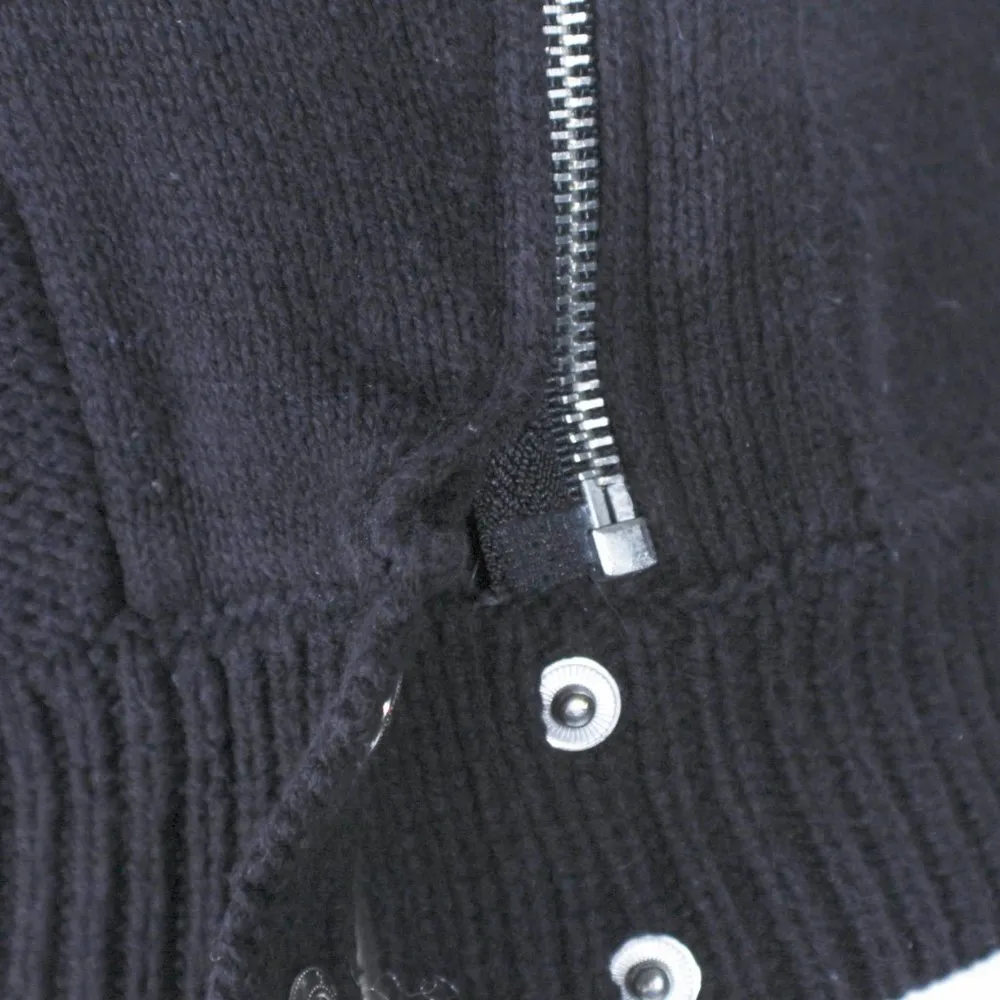 Black Knit Zip Up Sweater Moto Jacket Grunge Edgy Rocker Casual Large JRS - Image 4