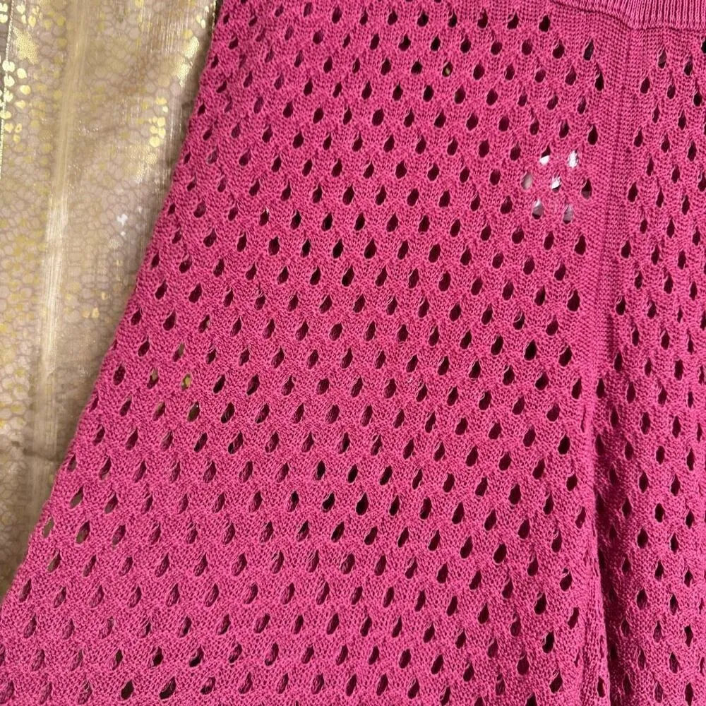Free People Beach Sola Fiji Hot Pink Open Knit Wide Leg Pants Medium NWOT - Image 4