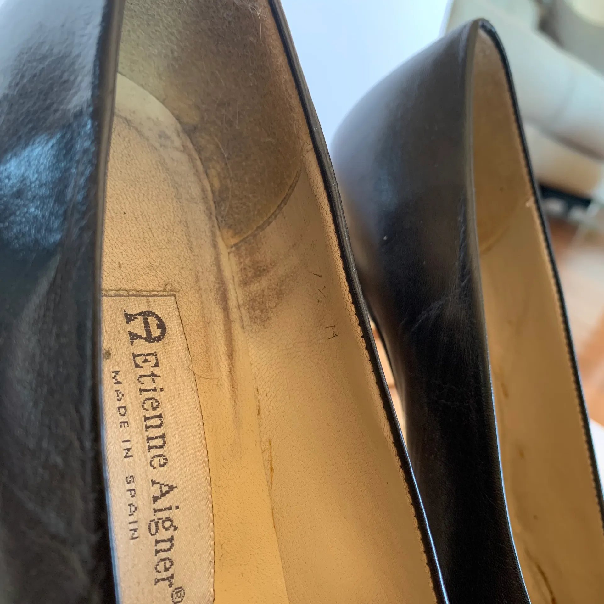 Etienne Aigner Vintage Trendy Black  Low Square Heel Leather Heels Shoes - Image 5