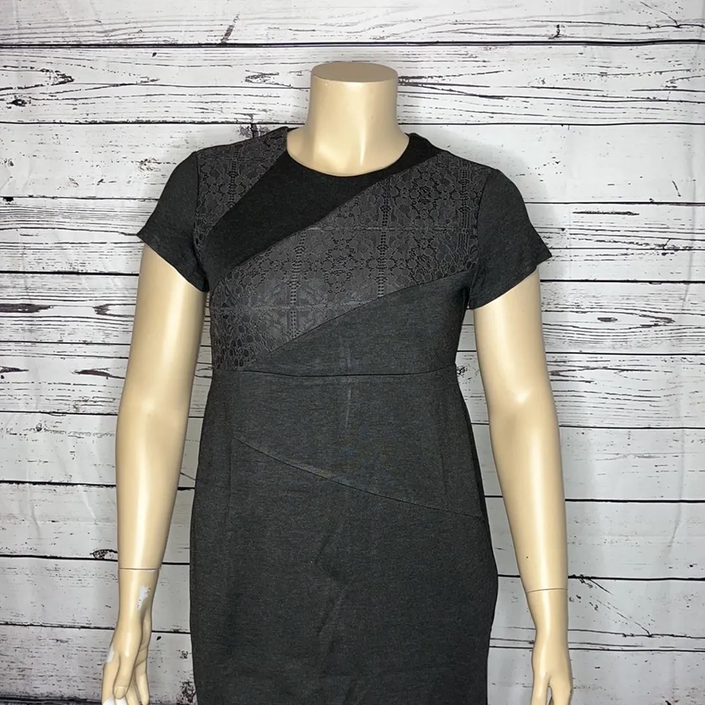 SB Suzanne Betro NWT Size XL Dark Gray - Lace Panel Rayon Knit Sheath Dress - Image 2