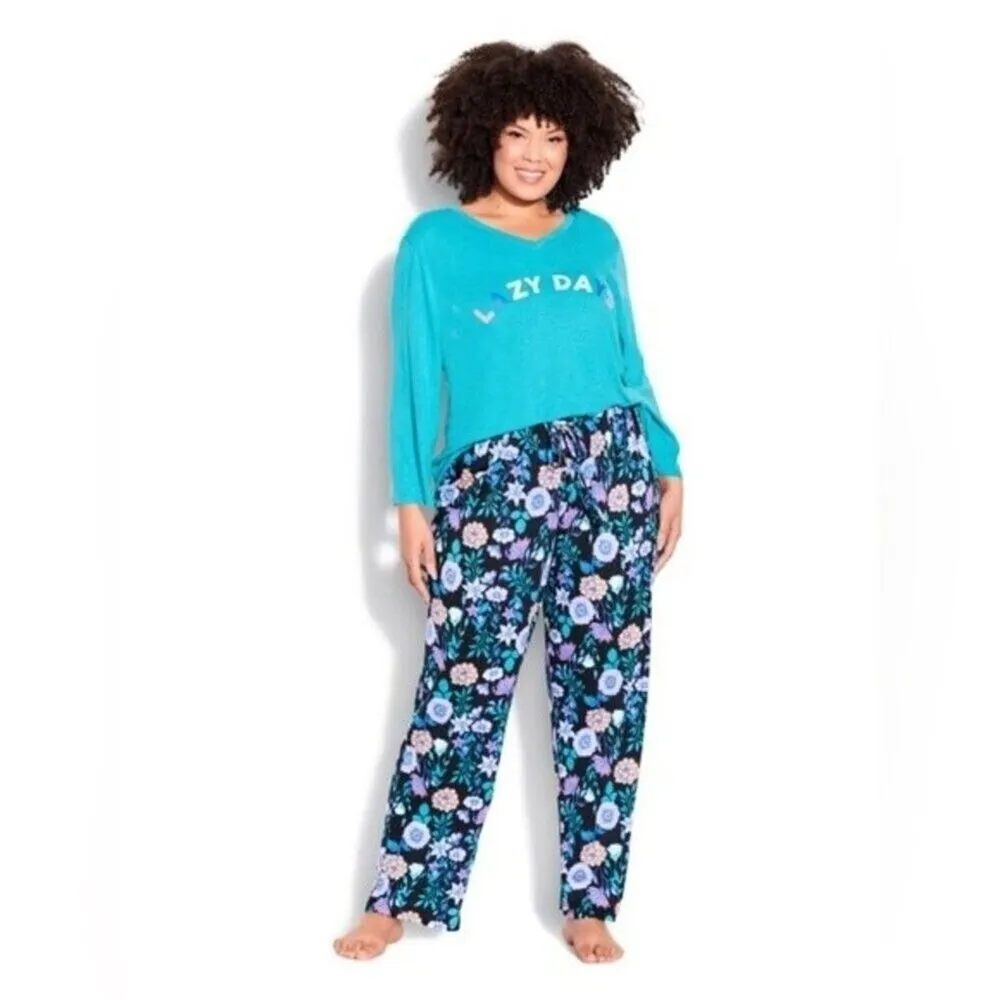 Print Sleep Bottoms women pajama pant blue floral casual plus 22/24. - Image 2