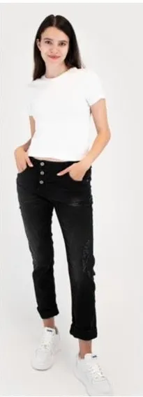 Please Button Fly Black Boyfriend Jeans Made in Italy Size XS X Small Stretch - Image 1
