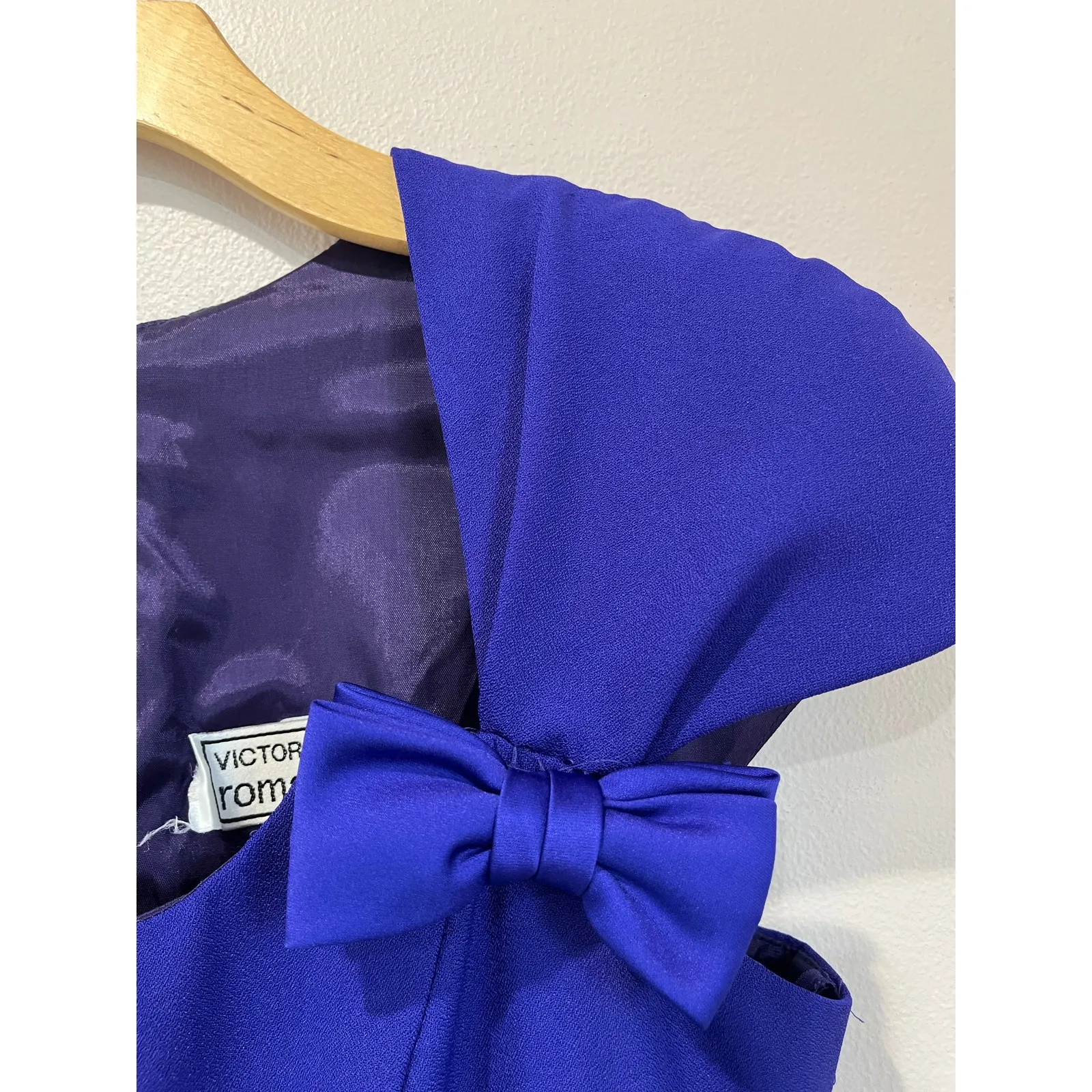 VTG Victor Costa Romantica Royal Blue Bow Shoulder Cocktail Party Dress Size 12 - Image 7