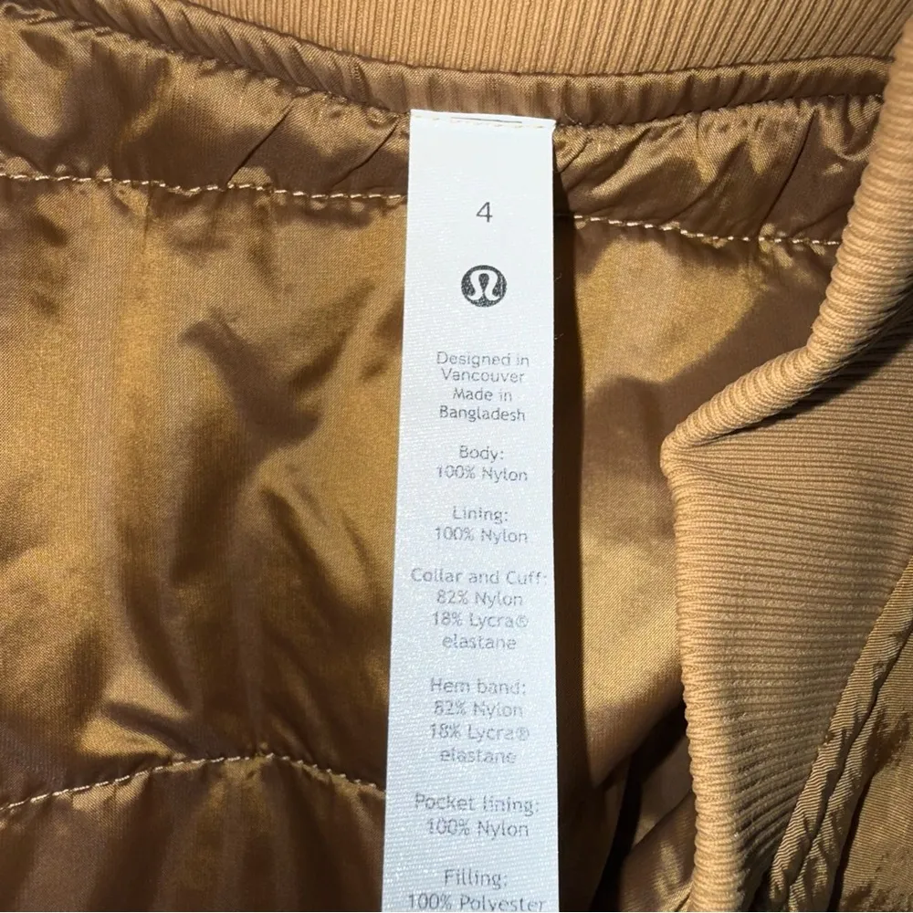 lululemon Non-Stop Bomber Gold Size 4 - Image 4
