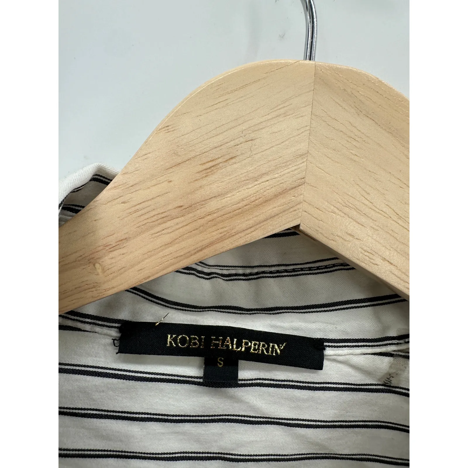 Kobi Halperin Button Down Shirt Women Small Black White Striped Collar Flare - Image 7