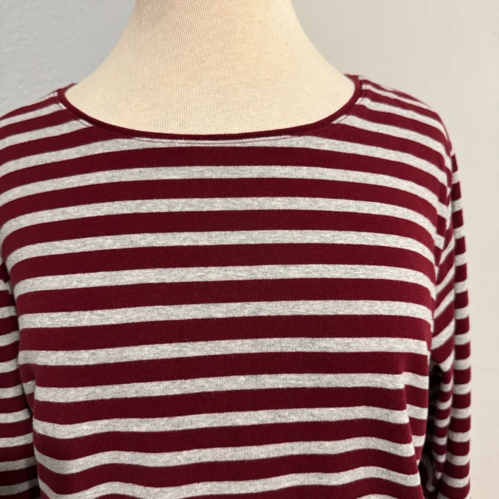 CJ‎ Banks Plus Women Burgundy Gray Striped Long Sleeve Crew Neck Top Size 2X Red - Image 3