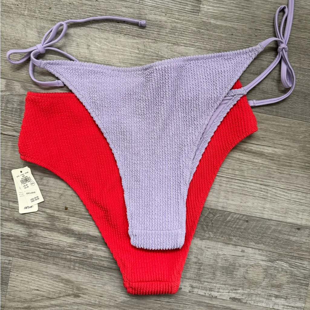 Aerie Lot of 3 Bikini Bottoms New NWT Size Medium Red Purple Green - Image 9