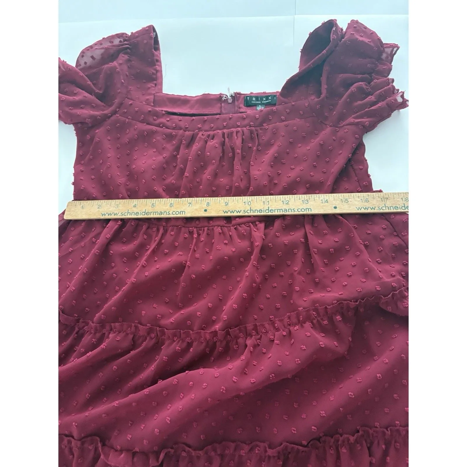 Trixxi Dress Size Large Burgundy Swiss Dot Tiered Puff Sleeve Cute Goth Babydoll - Image 11