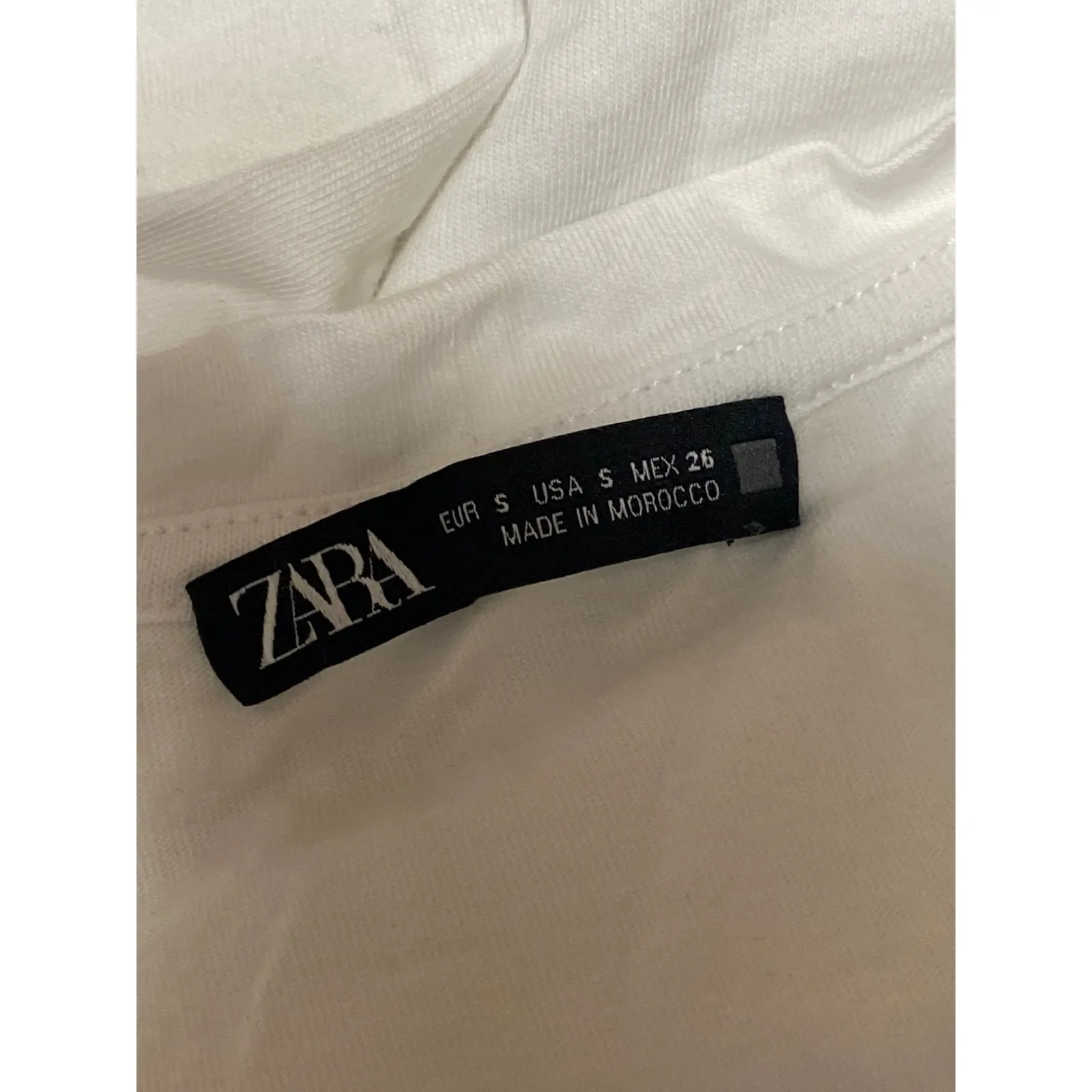 Zara Women's White Blue Abstract Print Rope Short Sleeve T Shirt Tee Top Size S - Image 6