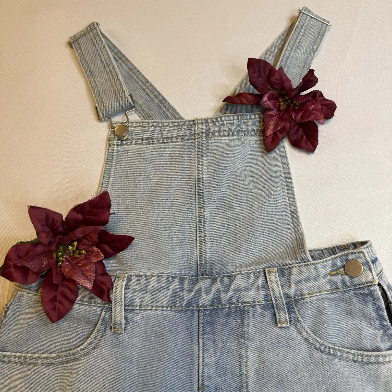 Cider Women Light Wash Distressed High Rise Denim Jean‎ Shorts Romper Playsuit # - Image 12