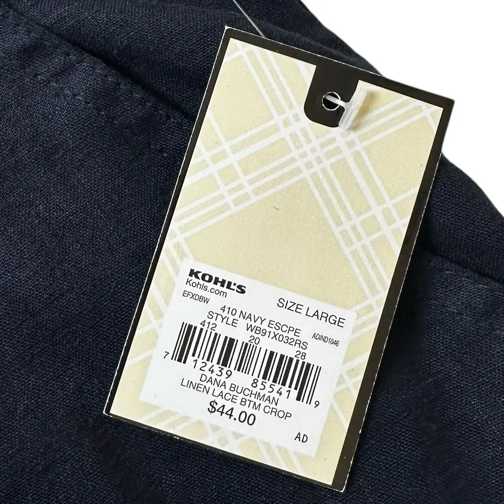 Dana Buchman Blue Linen Cropped Pants Women Size Large NWT | 68-36 - Image 5