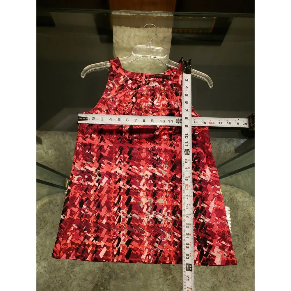 The Limited Abstract Print Sleeveless Women Top XS Red/Pink Pleated Detail - Image 11