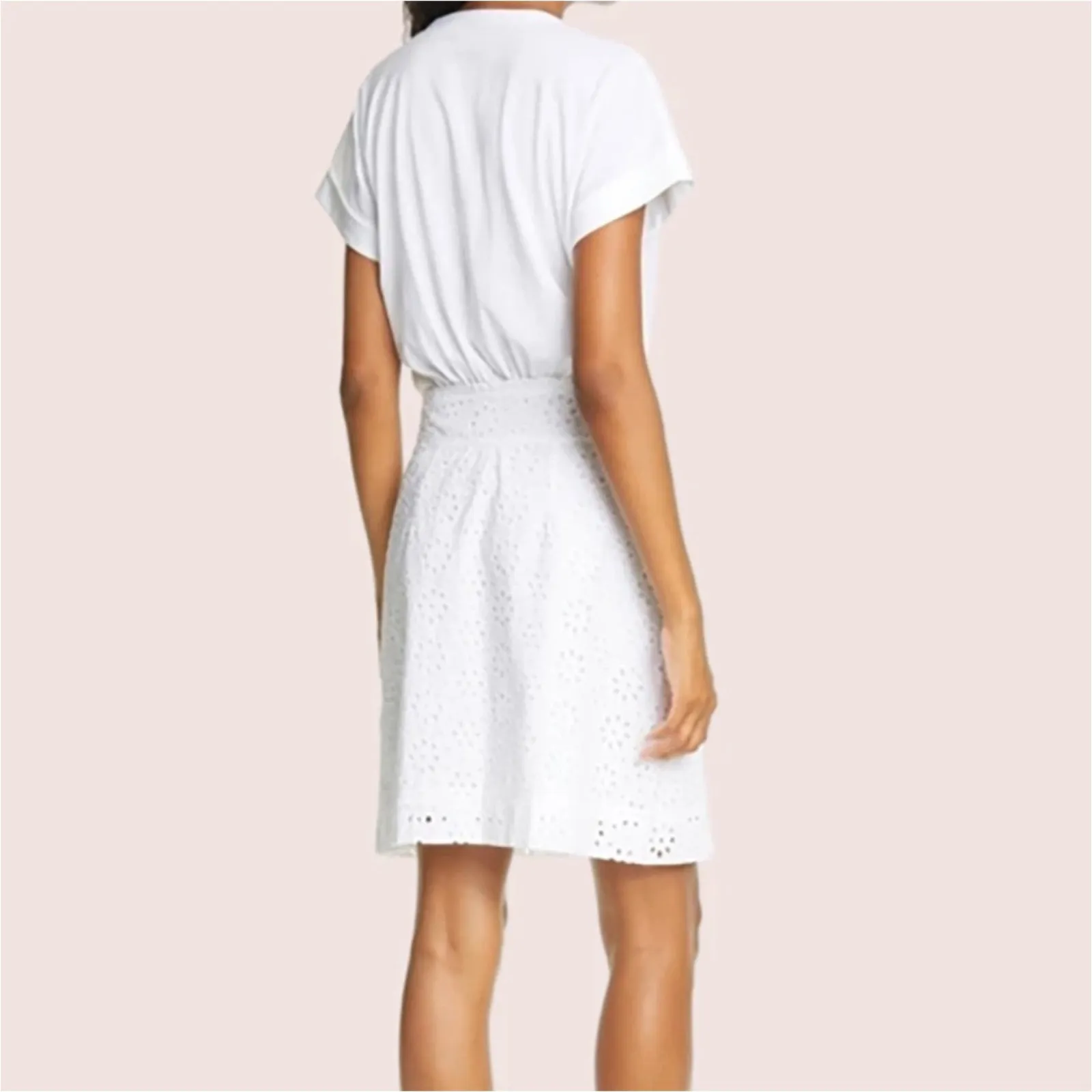 Veronica Beard Jeans Dress Womens Large White Eyelet V-Neck Side Zip Pima Cotton - Image 2