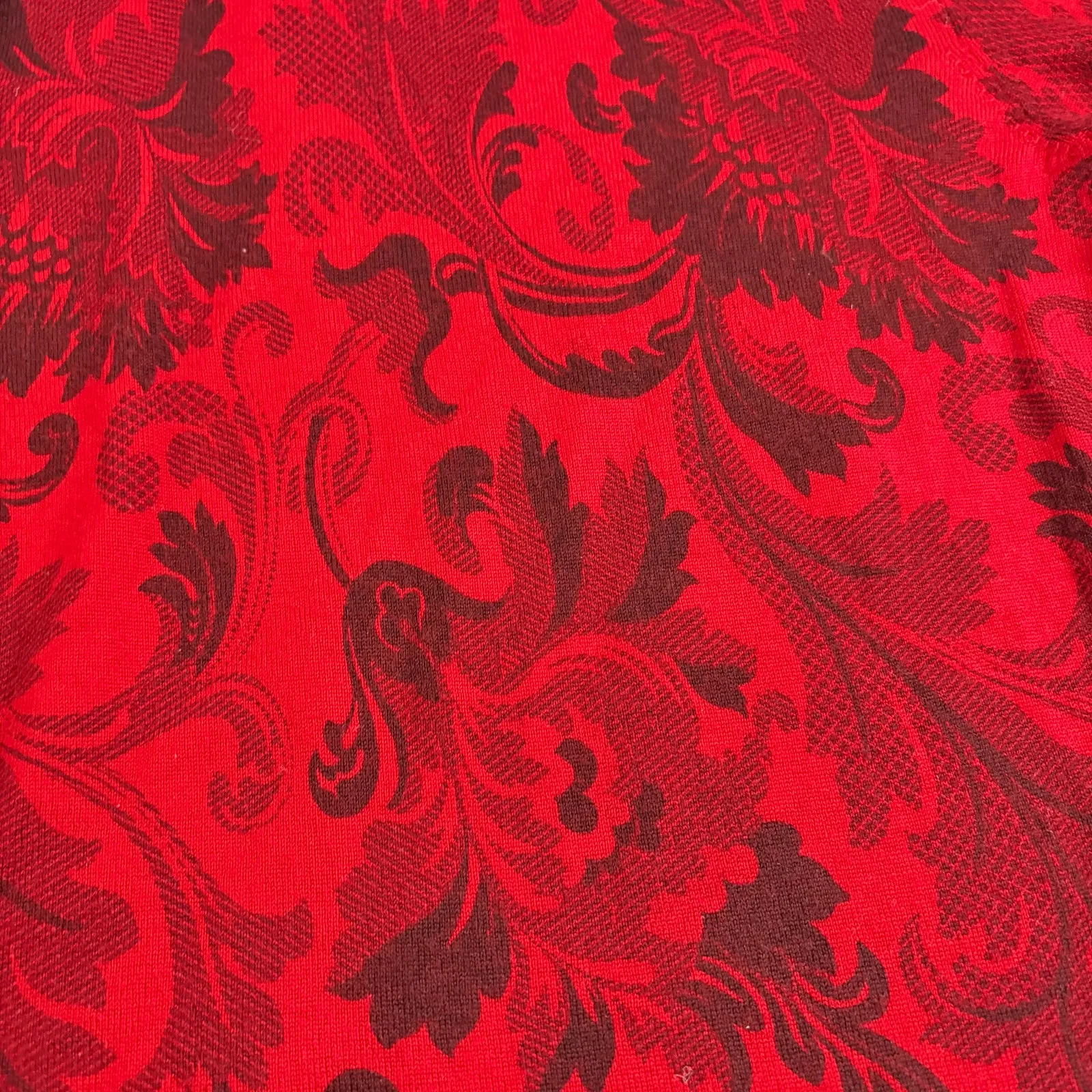 Talbots womens red sweater black floral pattern. 3/4 sleeve crew neck. Size XS - Image 3