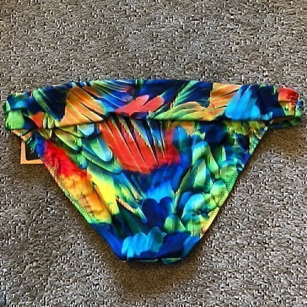 NEW NWT ABS ALLEN SCHWARTZ Navy Blue Green Tropical Parrot Boho Bikini Bottom 14 - Image 9